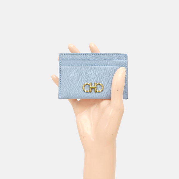 Gancini Calfskin Blue Card Holder