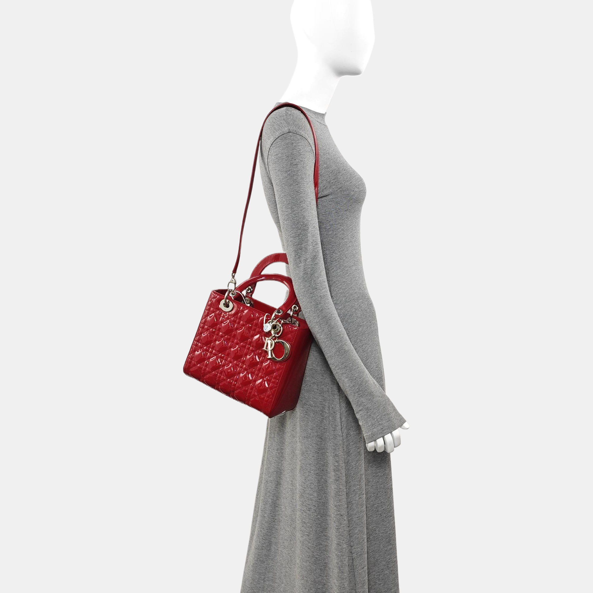 Lady Dior Medium Cannage Patent Leather Red