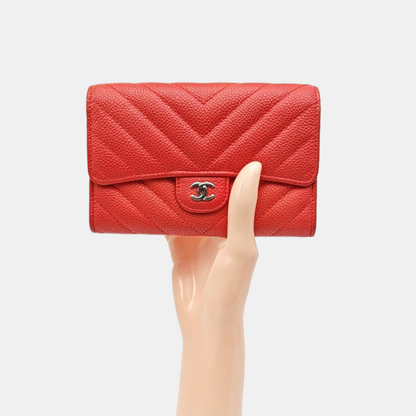CLASSIC FLAP Mini Chevron Calfskin Pink Wallet