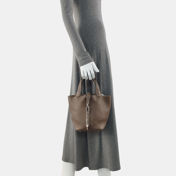 Authenticated pre-owned  Picotin Lock 18 Clemence Grey - Bucket Bag at Looply