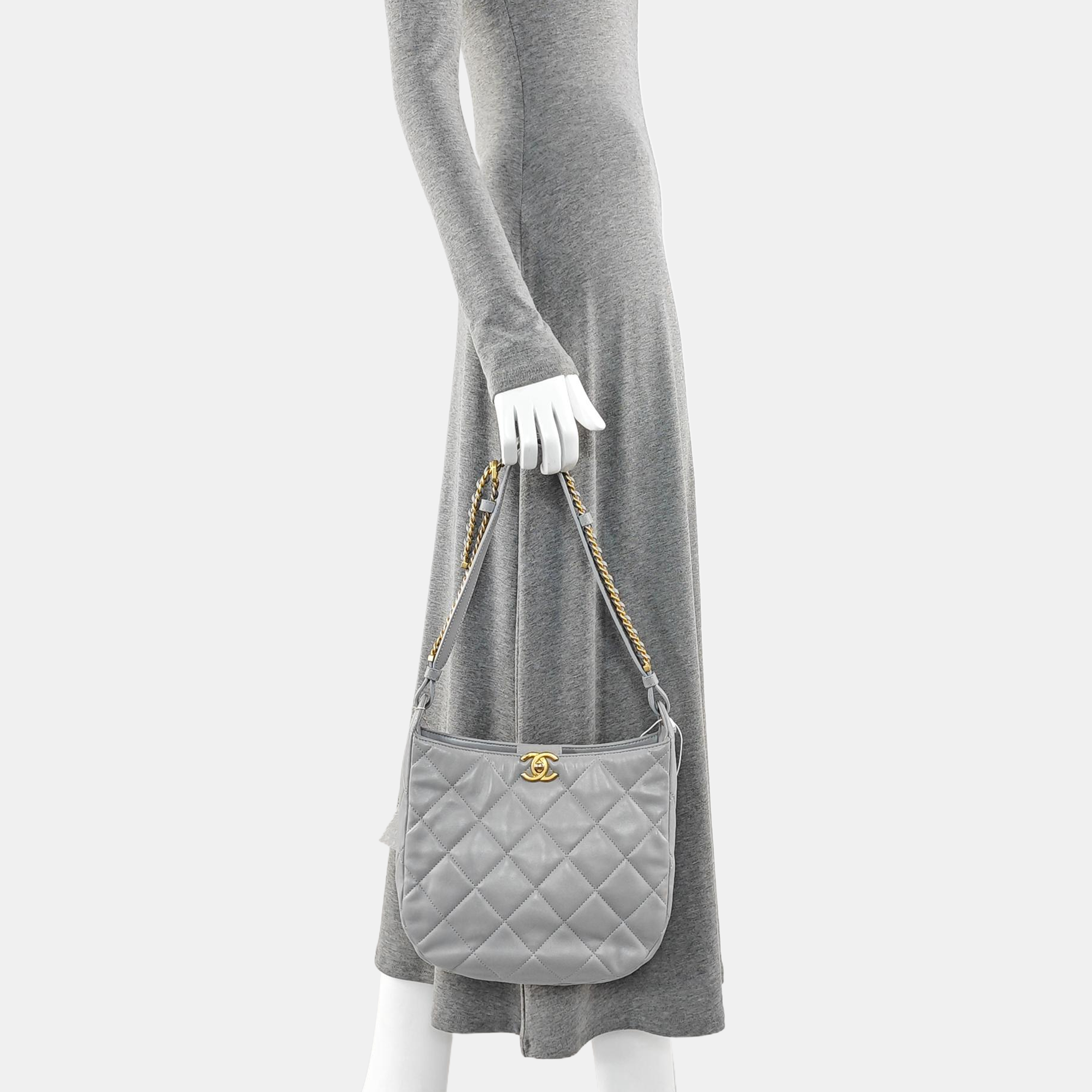 Quilted Lambskin Top Handle Bag Gray
