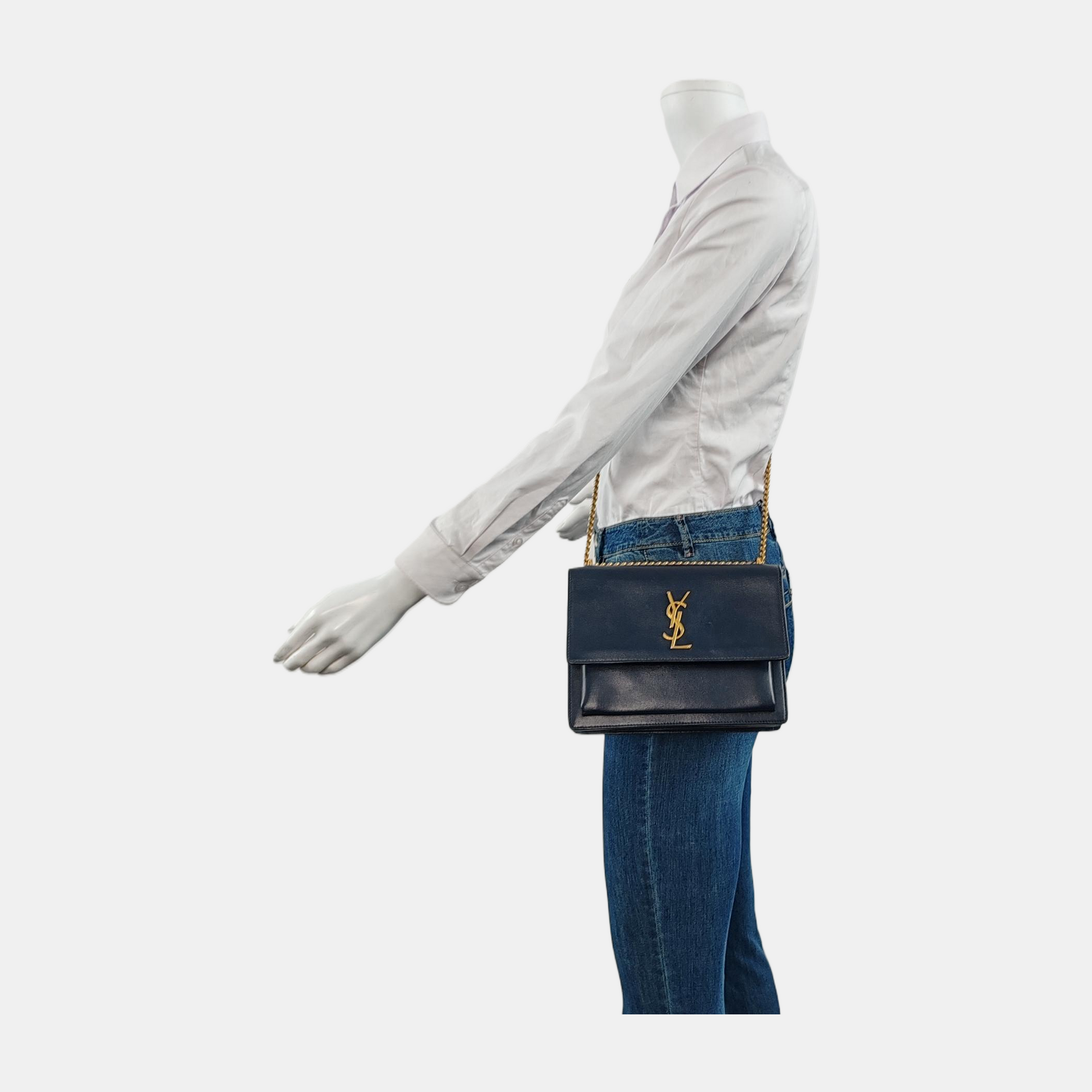 Authenticated pre-owned  SUNSET Medium Calfskin Blue - Crossbody Bag at Looply