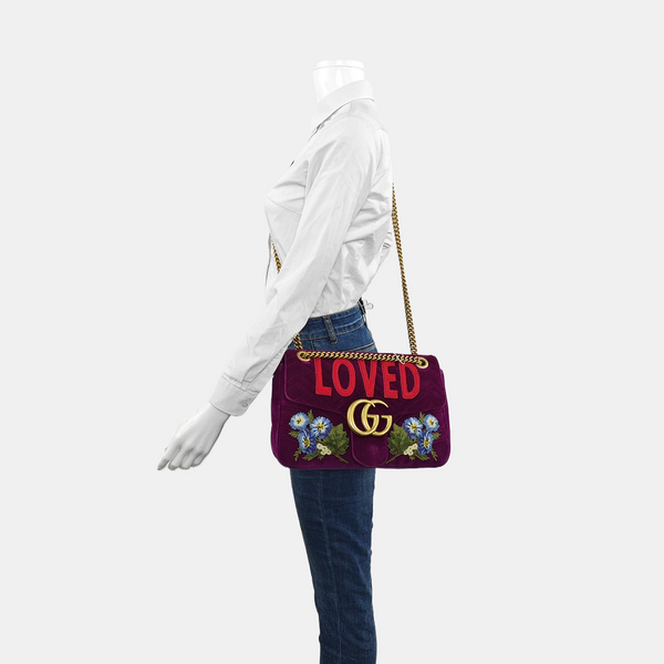 Authenticated pre-owned  GG Marmont Large Quilted Velvet Purple - Shoulder Bag at Looply