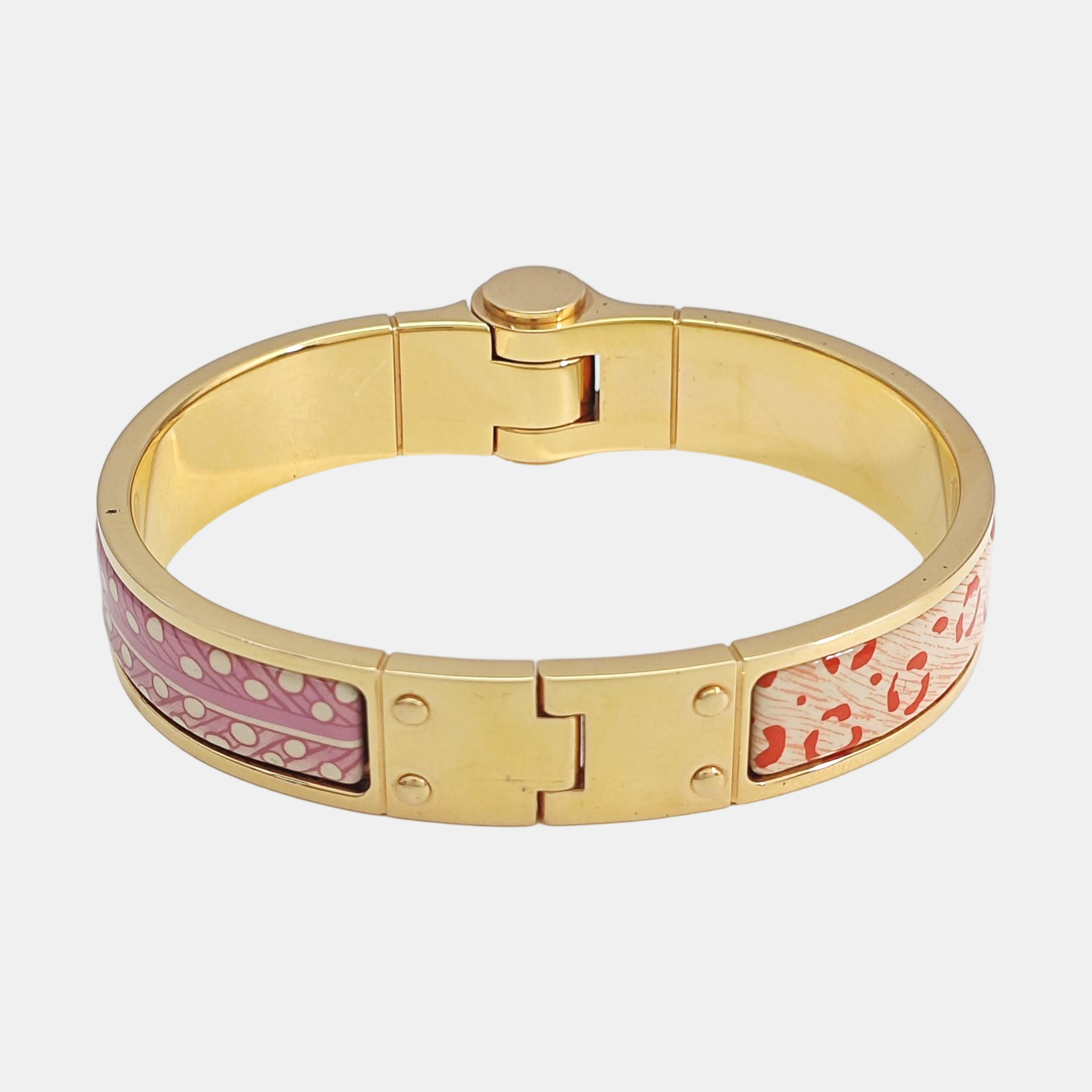 Enamel Hinged Bracelet Metal Gold Bangle