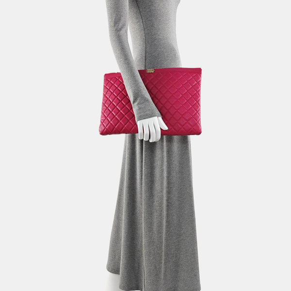 BOY CHANEL Large Quilted Calfskin Pink