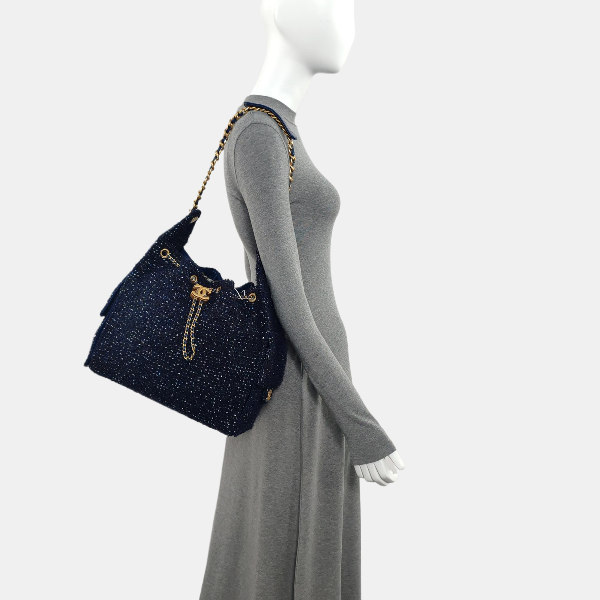 CHANEL 25 Medium Quilted Fabric Blue