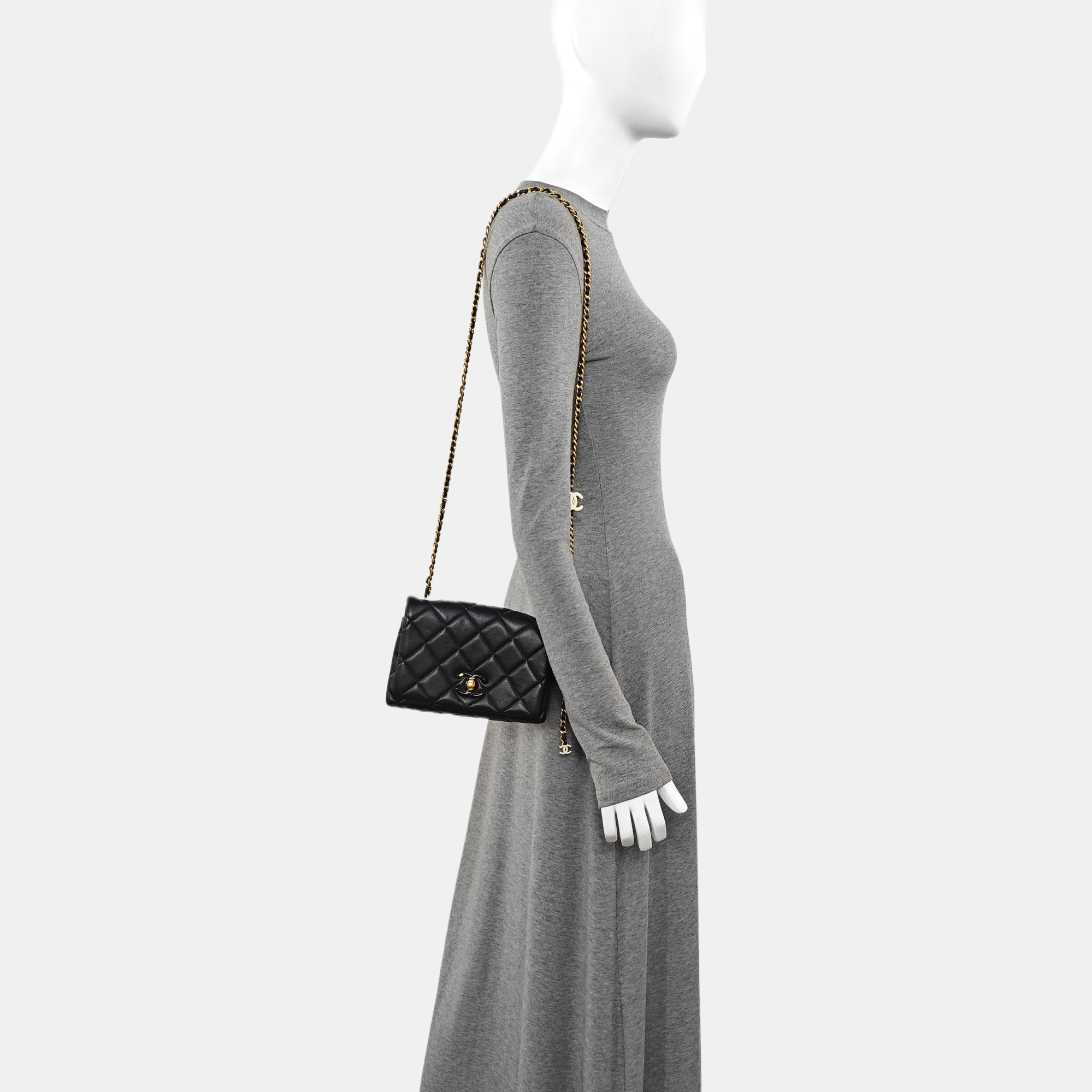 Quilted Lambskin Shoulder Bag Small Black