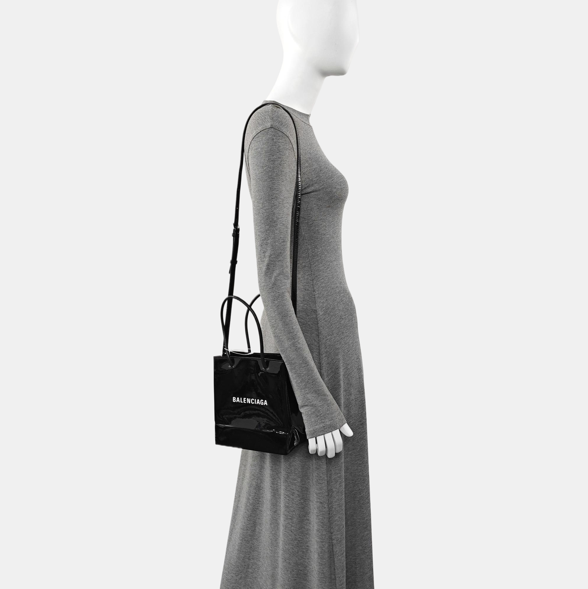 Shopping Bag Super Mini Patent Leather Black