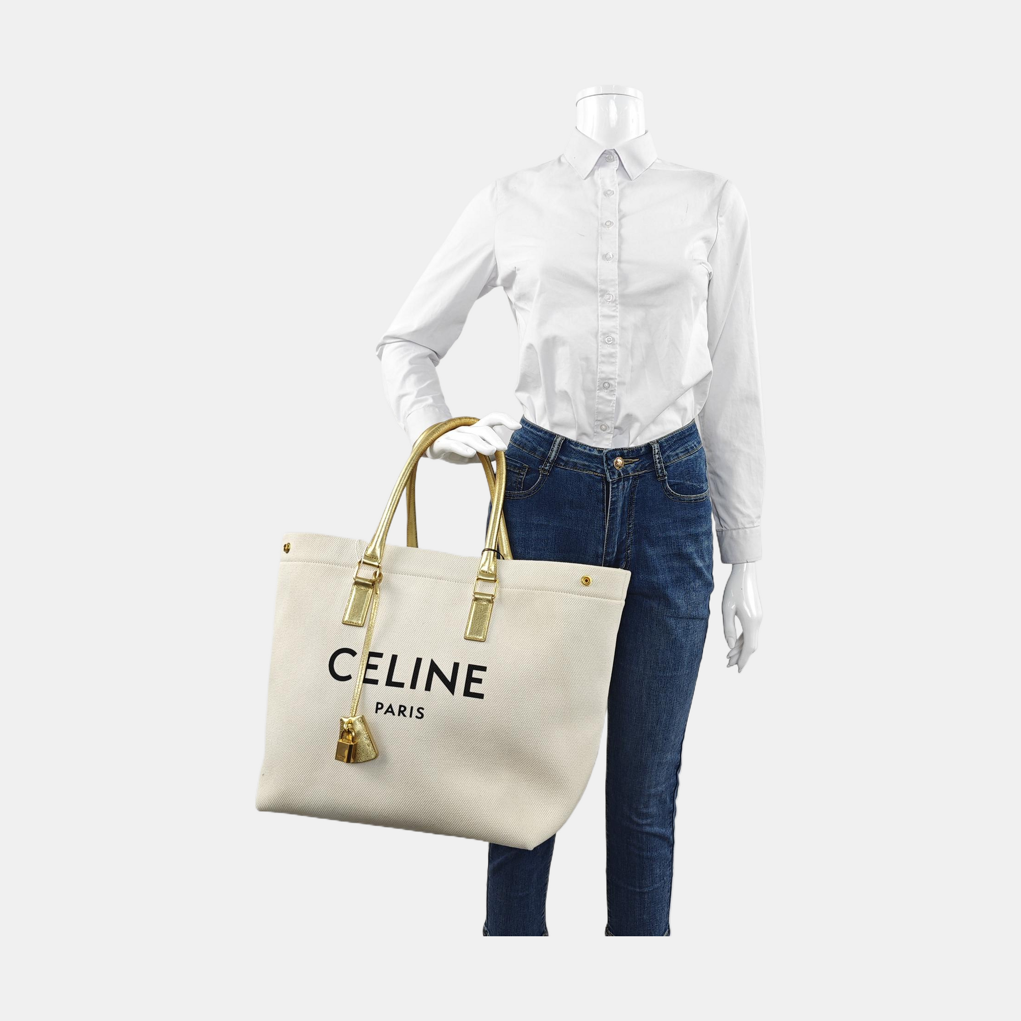 Authenticated pre-owned  CABAS CELINE Fabric White - Top Handle Bag at Looply