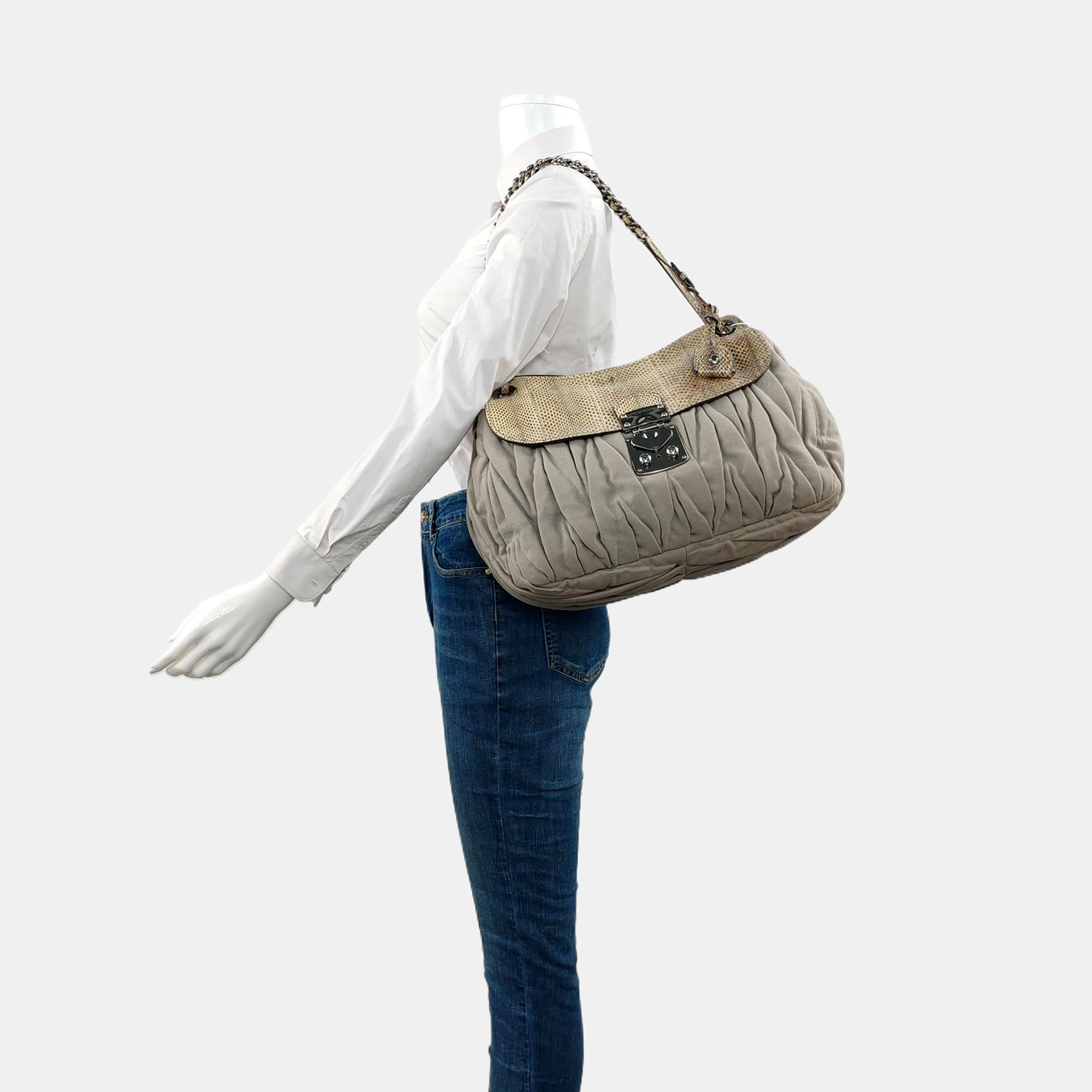 Quilted Fabric Shoulder Bag Gray