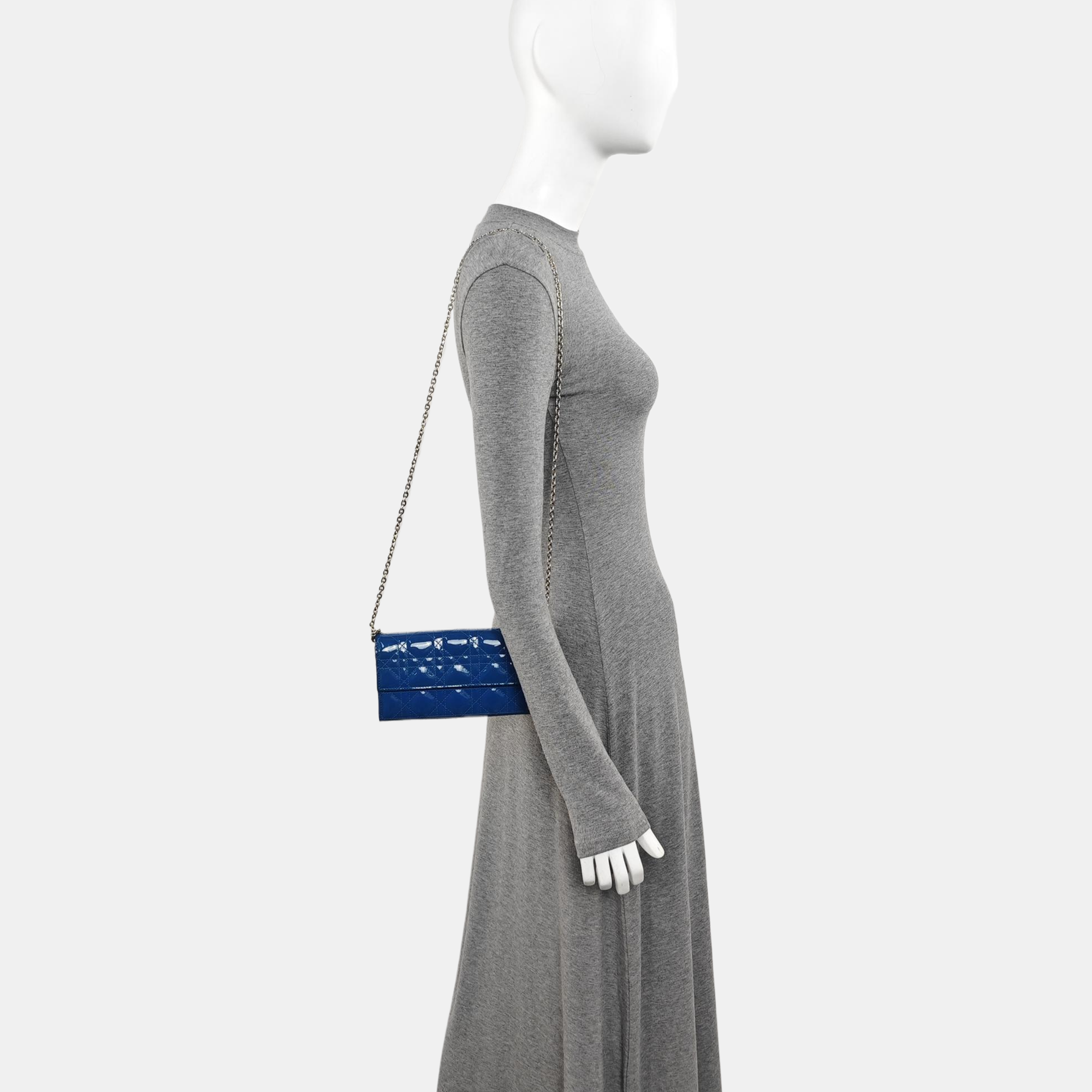 Lady Dior Small Cannage Patent Leather Blue