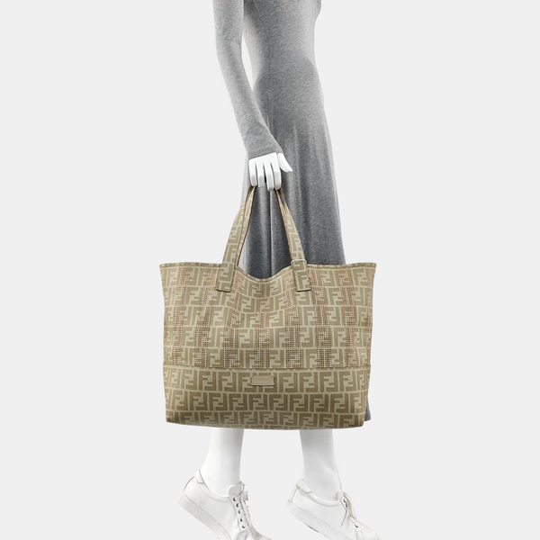 Coated Canvas Shoulder Bag Beige
