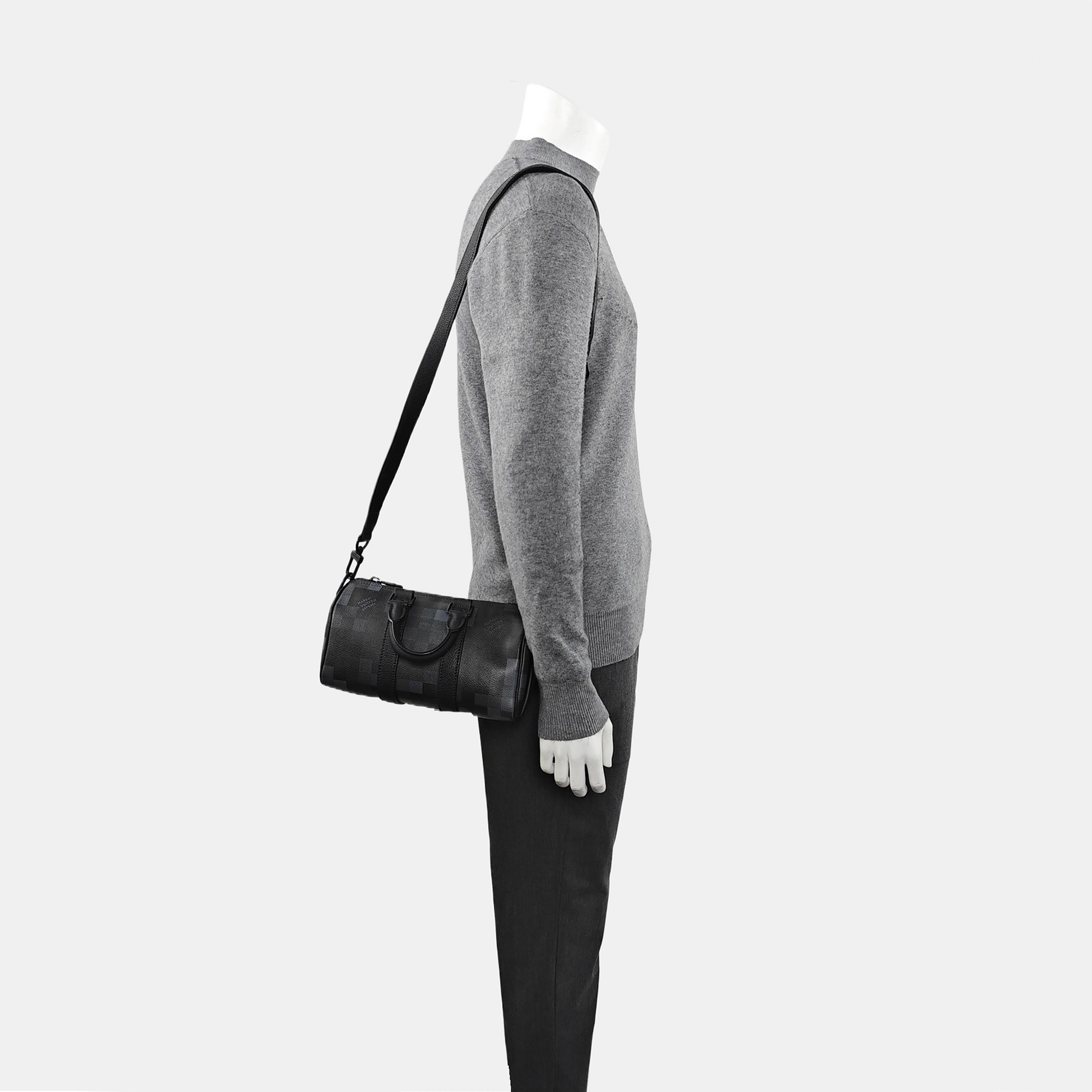 KEEPALL 25 Damier Graphite Coated Canvas Black