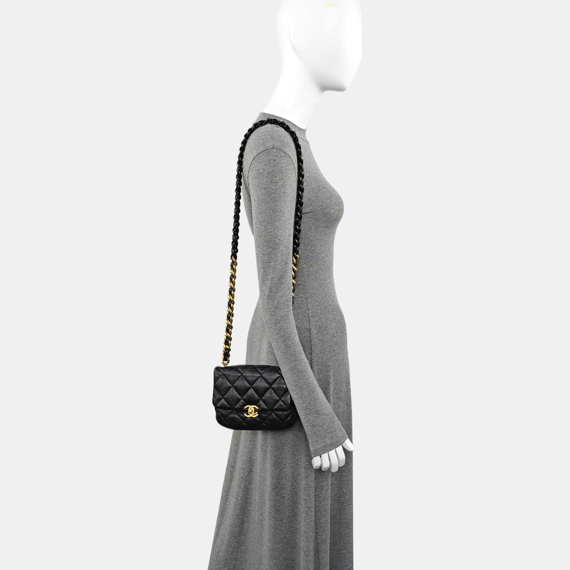 Quilted Lambskin Shoulder Bag Black