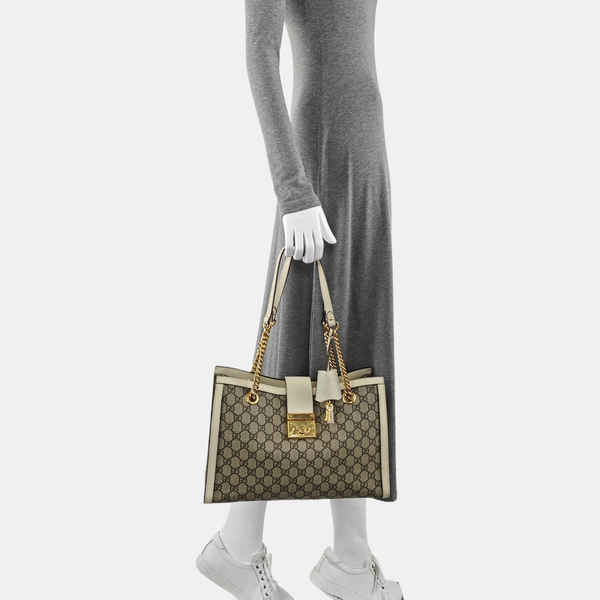 Authenticated pre-owned  Padlock Medium Monogram Coated Canvas Beige - Shoulder Bag at Looply