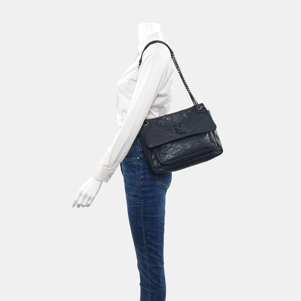 NIKI Medium Chevron Calfskin Gray