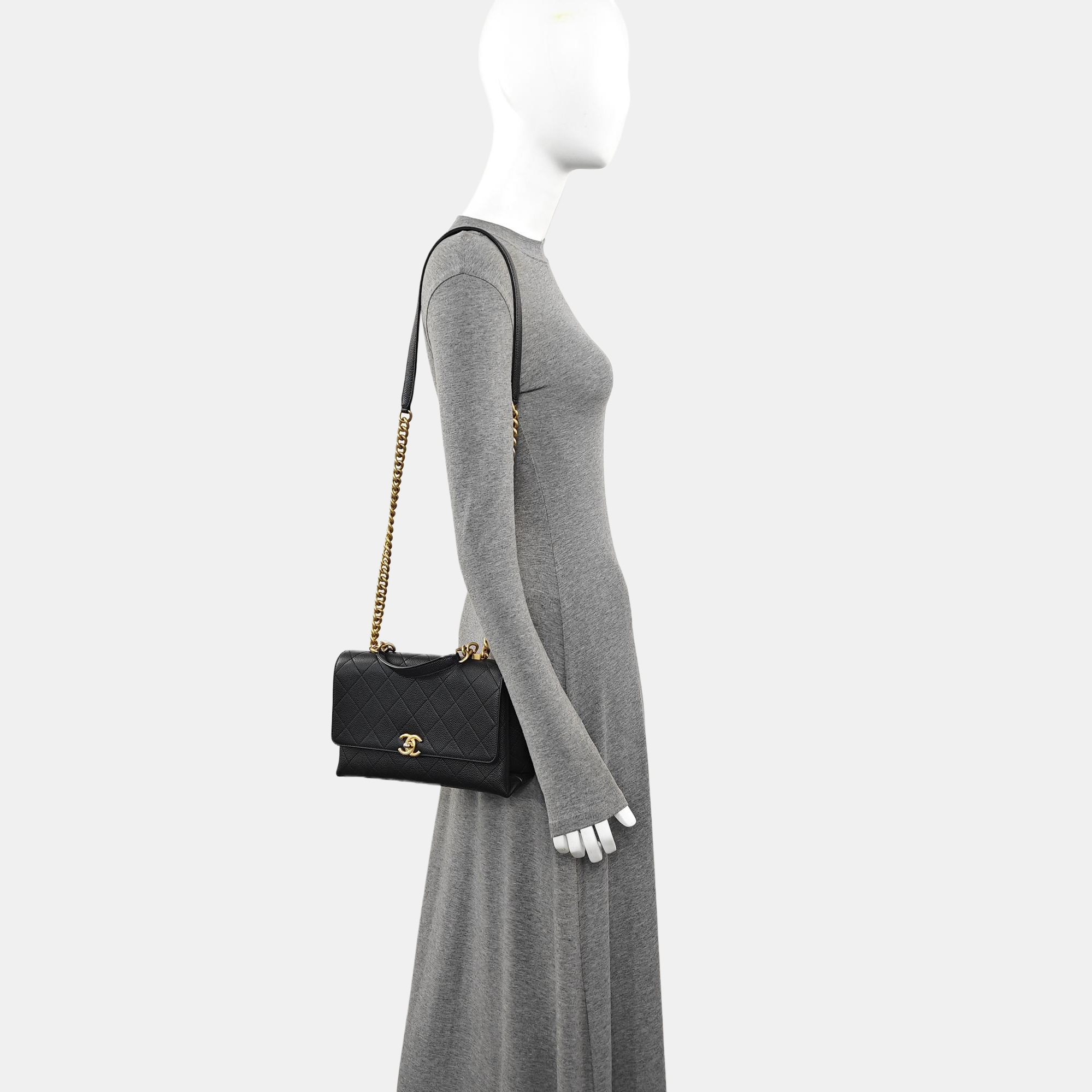 Quilted Grained Calfskin Shoulder Bag Black