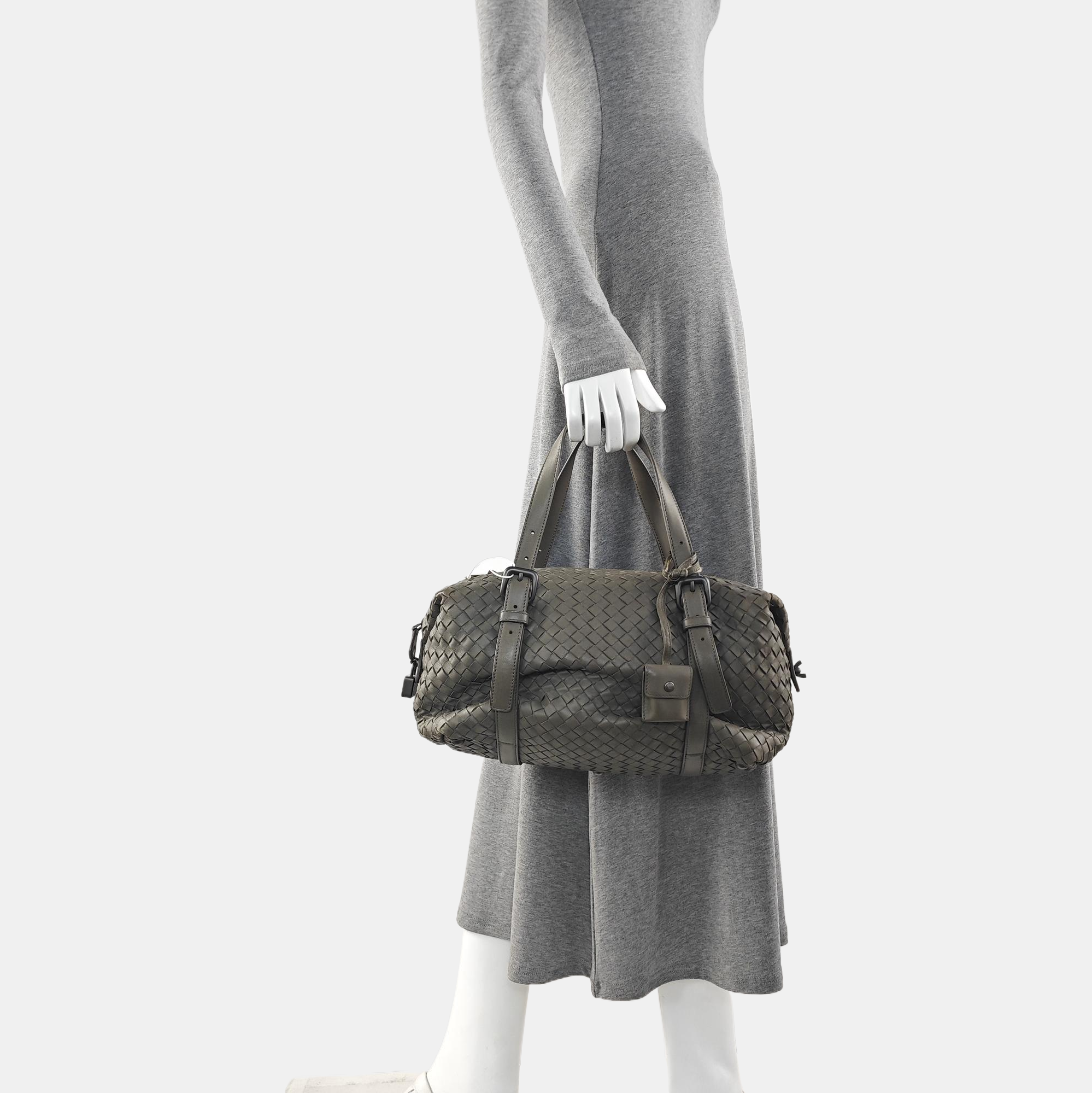 Lambskin Top Handle Bag Gray