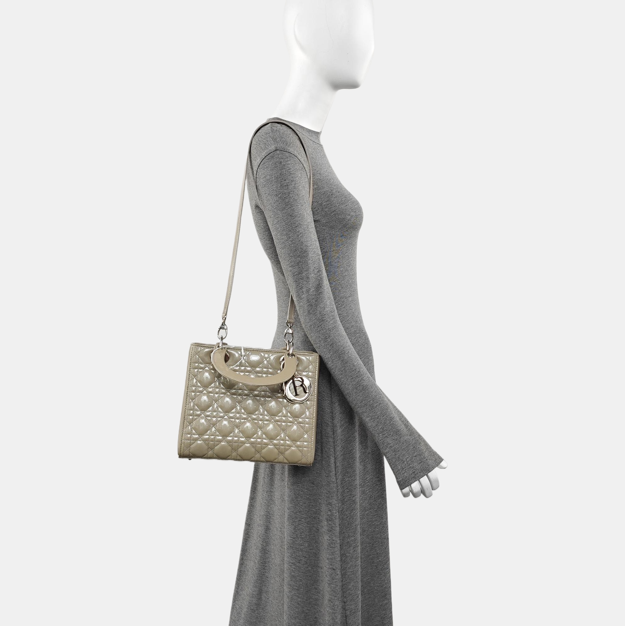 Lady Dior Medium Quilted Patent Leather Gray