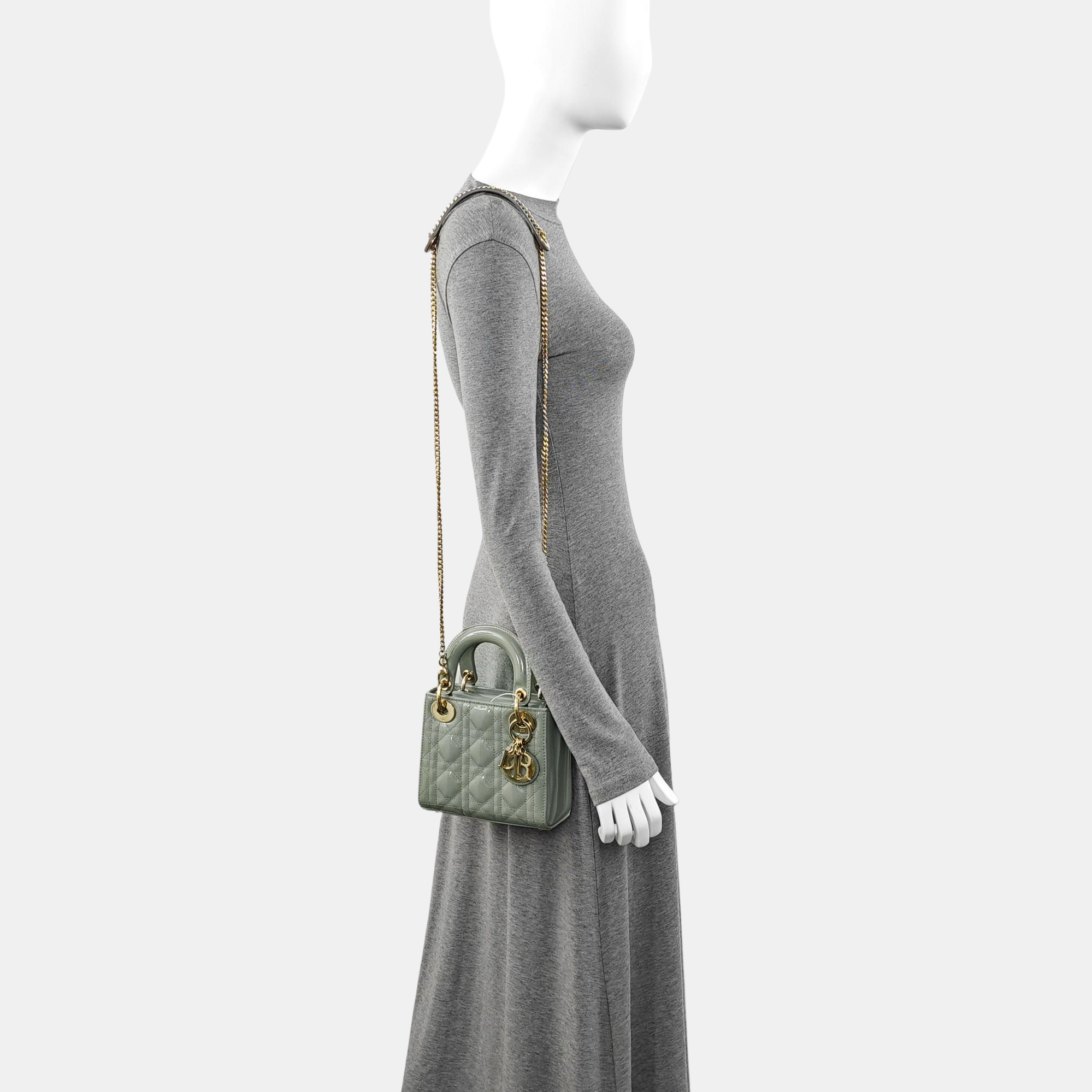 Lady Dior Mini Cannage Patent Leather Green