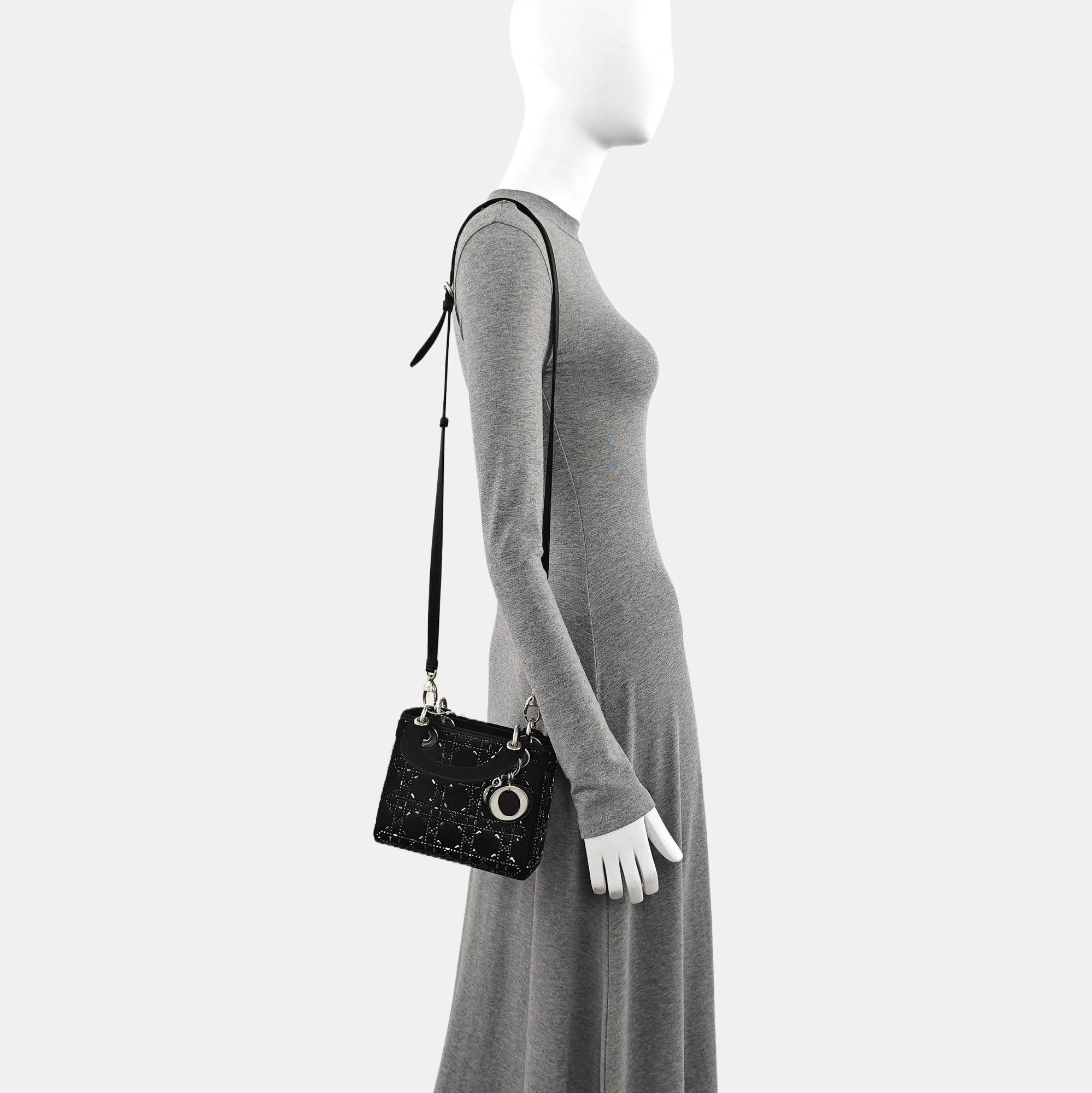 Authenticated pre-owned  Lady Dior Mini Silk Satin Black - Tote Bag at Looply