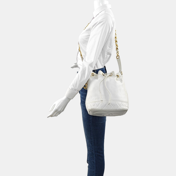 DRAWSTRING Quilted Calfskin White
