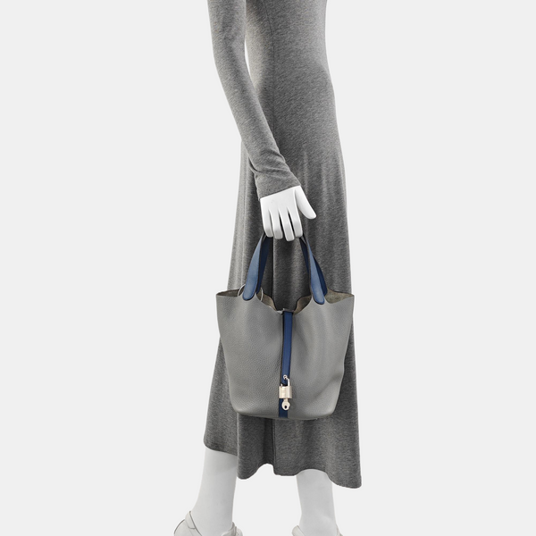 Authenticated pre-owned  Picotin Lock 22 Clemence Blue - Bucket Bag at Looply