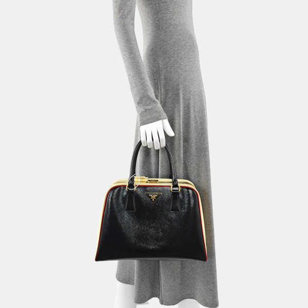 Saffiano Calfskin Top Handle Bag Black