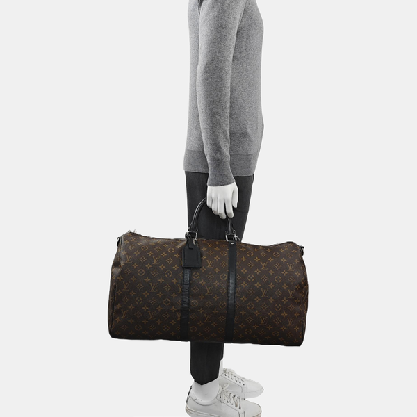 KEEPALL 55 Monogram Coated Canvas Brown