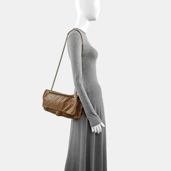 Quilted Calfskin Shoulder Bag Brown