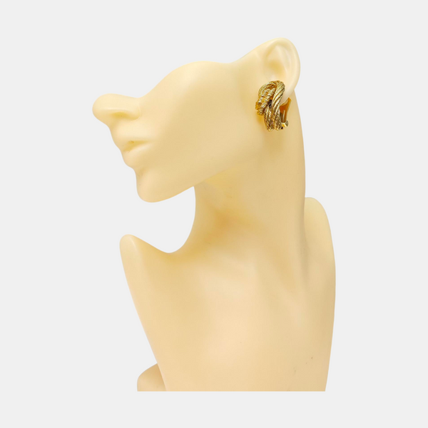 Twist Round Metal Gold Clip On Earrings
