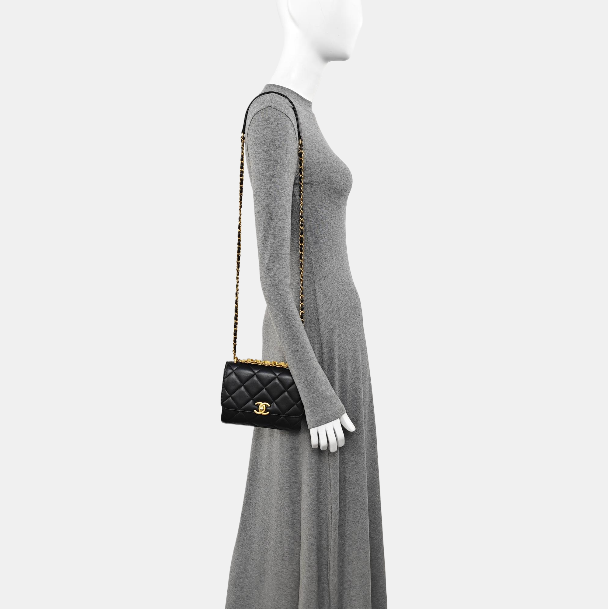 Quilted Lambskin Shoulder Bag Black