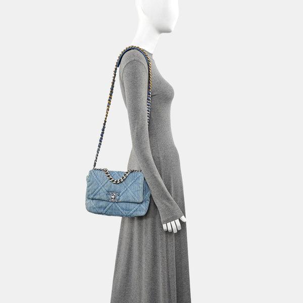 CHANEL 19 Small Quilted Canvas Blue