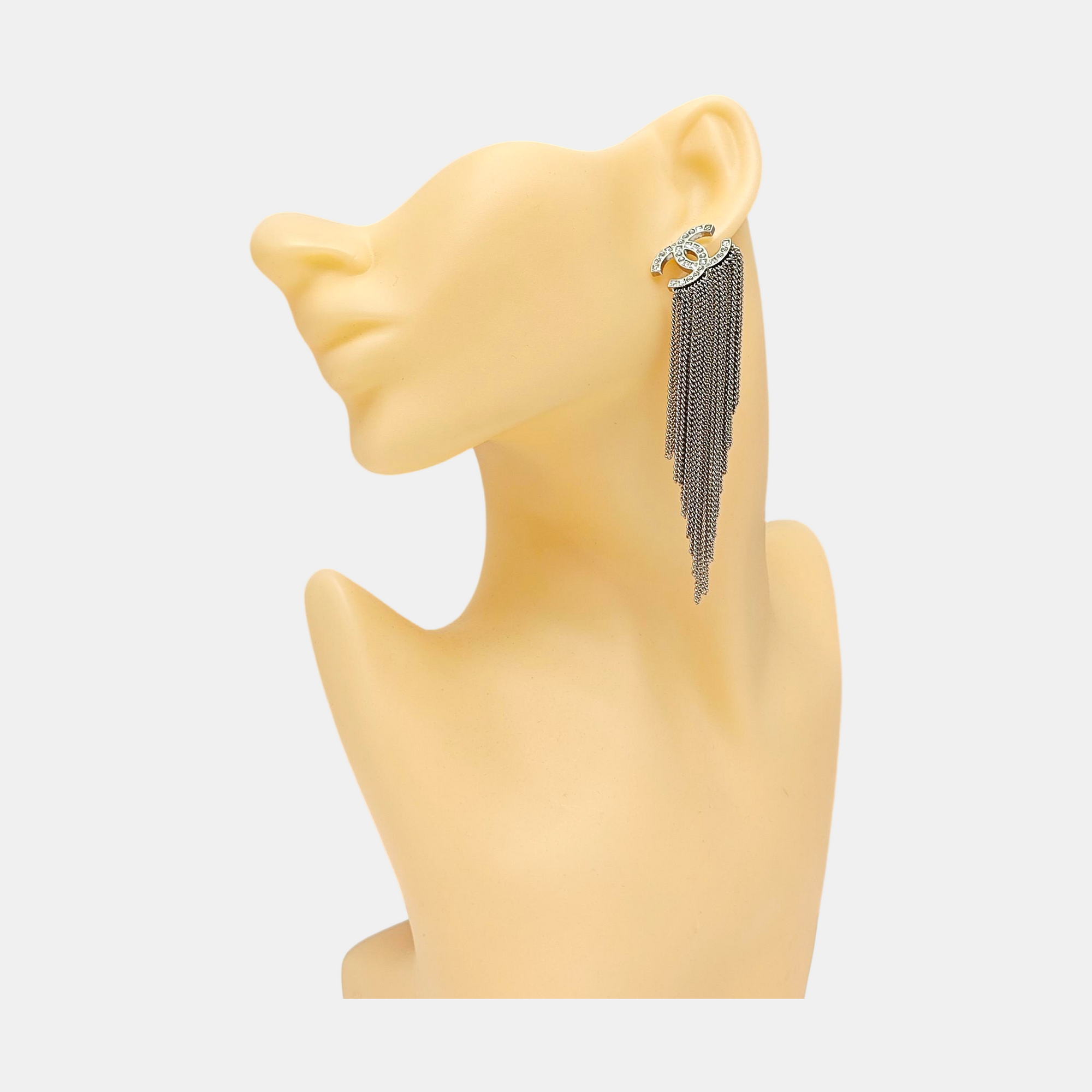 CC Logo Metal Silver Stud Earrings