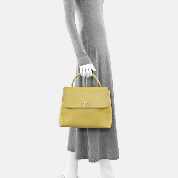 Quilted Calfskin Top Handle Bag Yellow