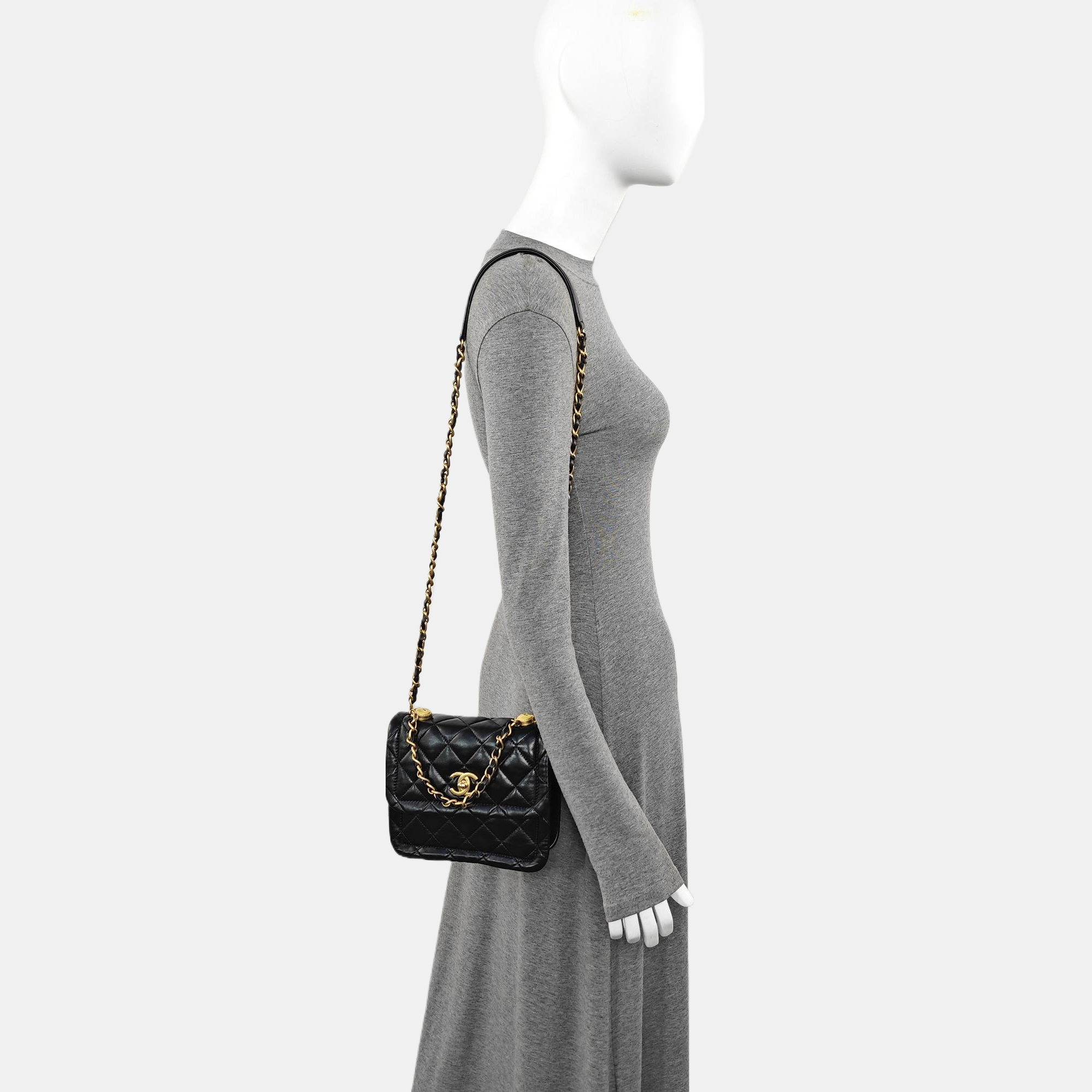 Quilted Lambskin Shoulder Bag Black