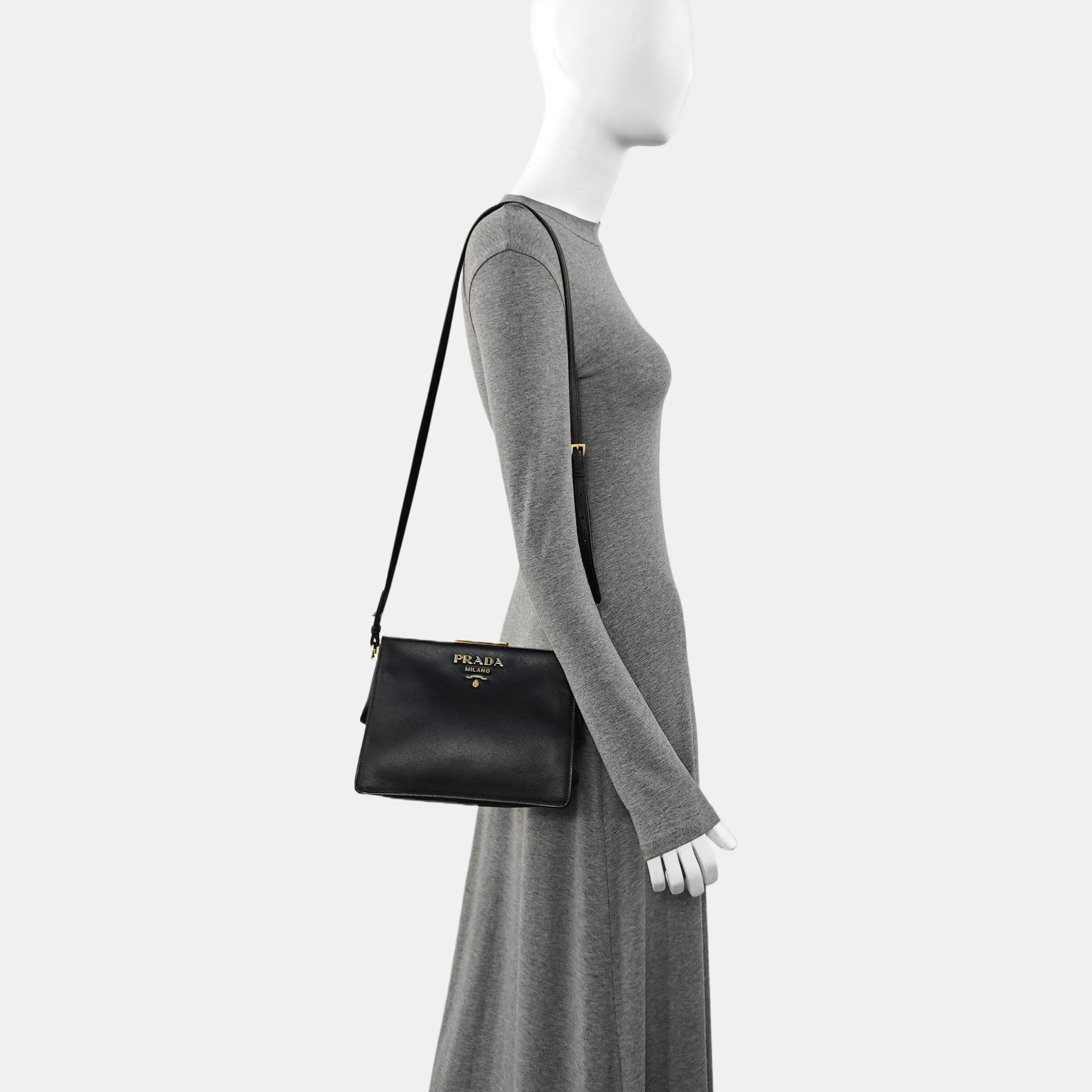 Light Frame Saffiano Calfskin Black