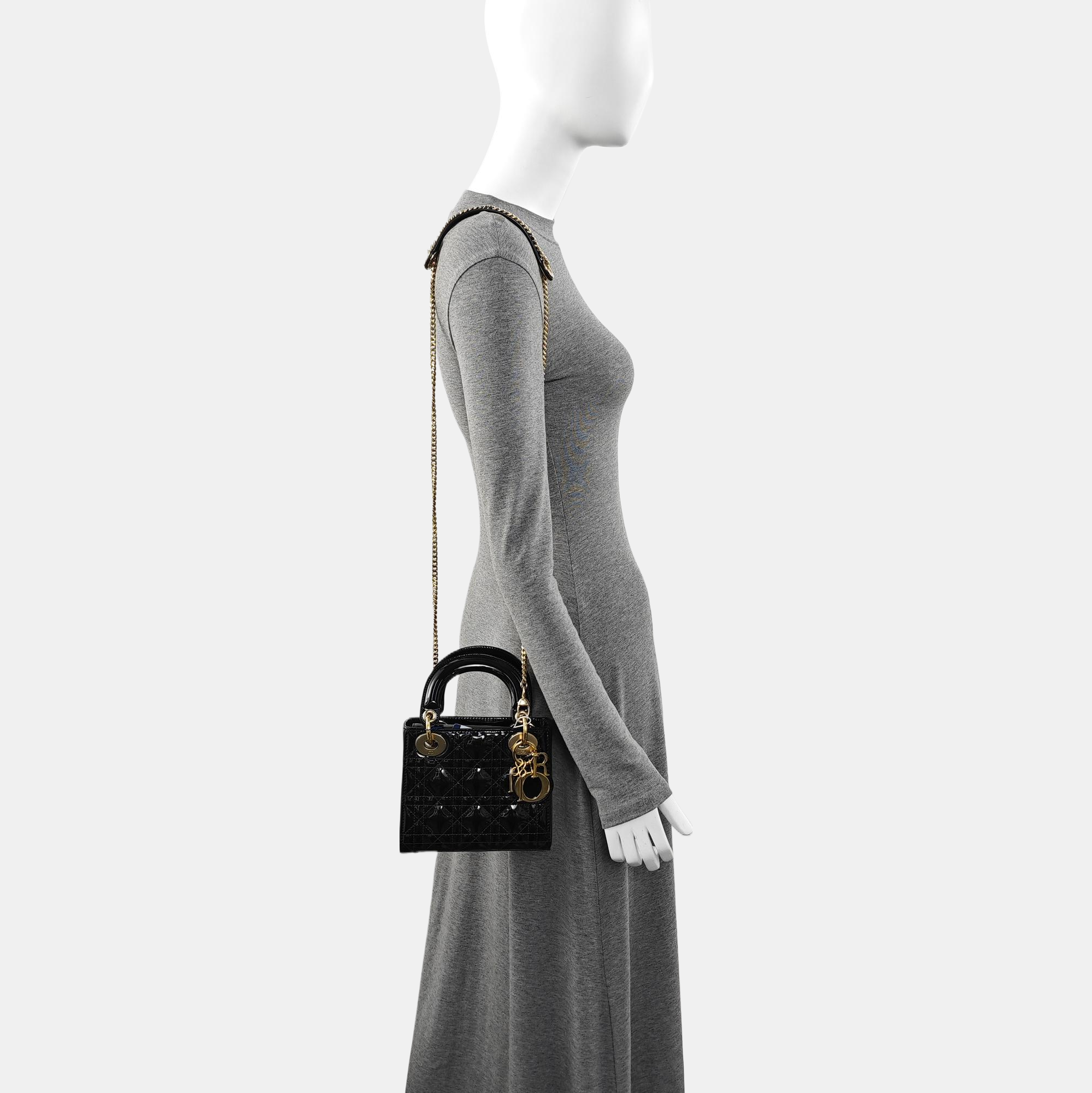 Lady Dior Mini Quilted Patent Leather Black