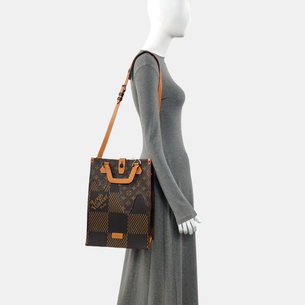 SAC PLAT Damier Ebene Coated Canvas Brown