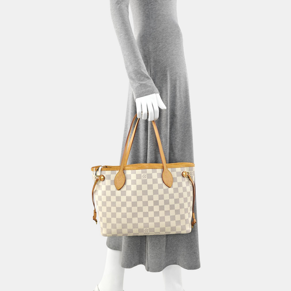 NEVERFULL PM Lona revestida Damier Azur Blanca