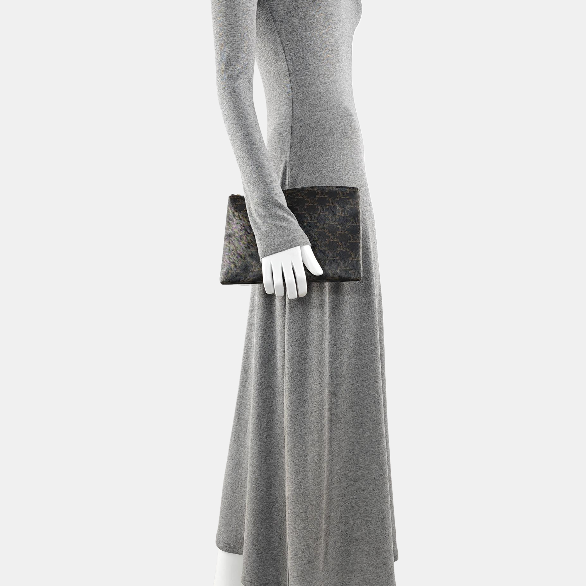 Coated Canvas Clutch Brown