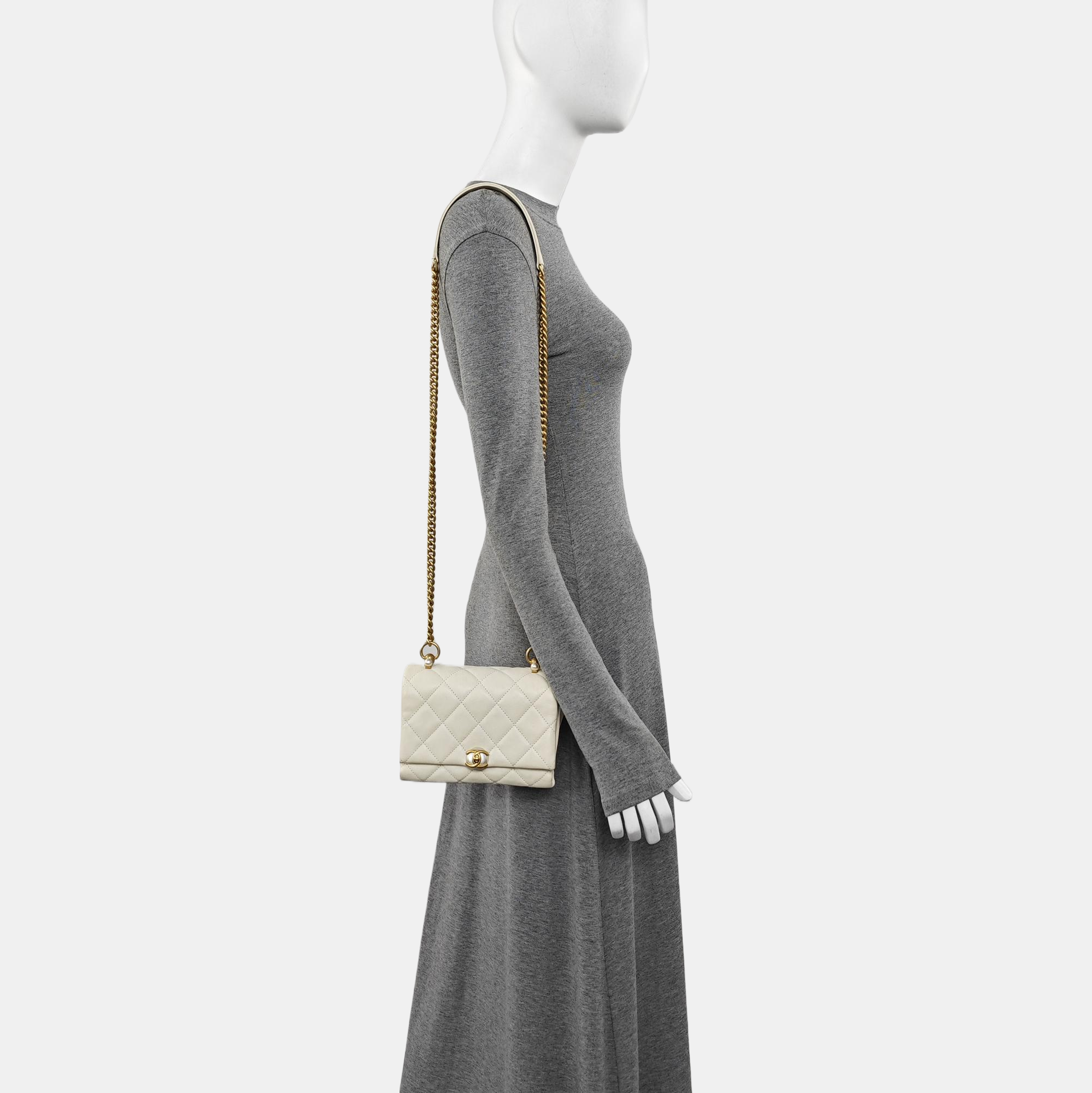 Quilted Calfskin Shoulder Bag White