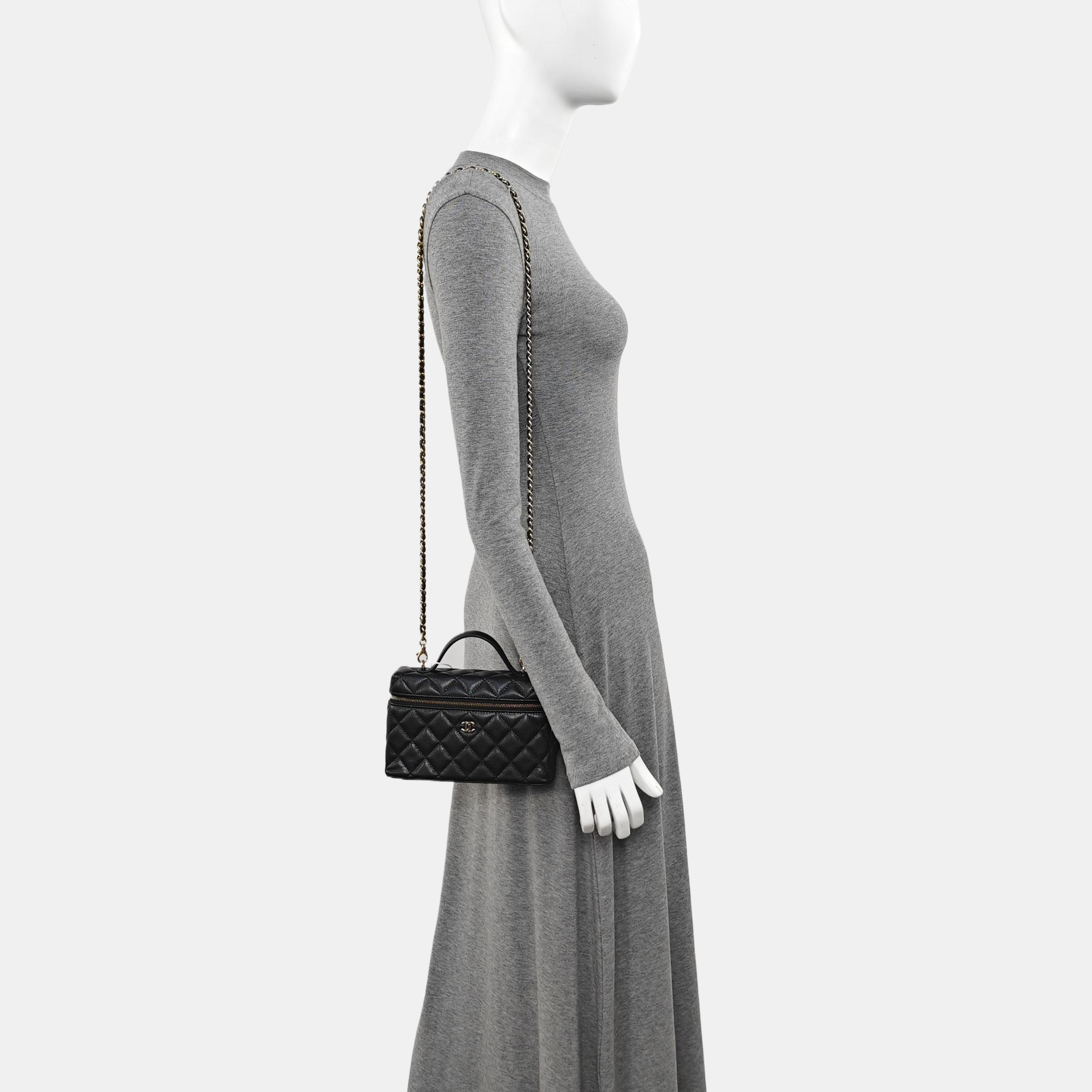 Quilted Grained Calfskin Shoulder Bag Black