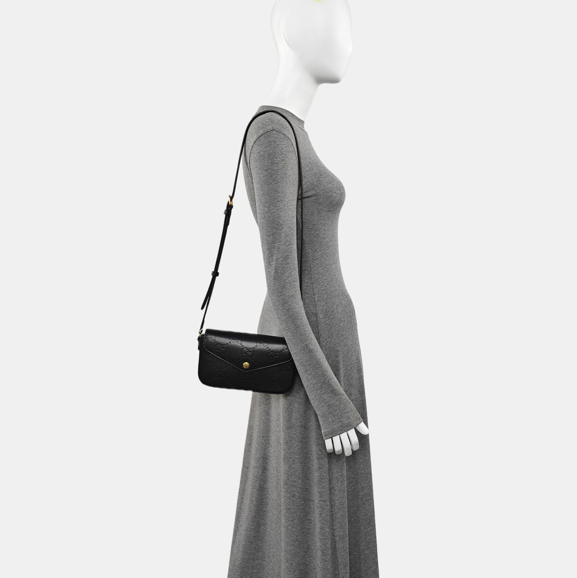 Monogram Calfskin Shoulder Bag Mini Black