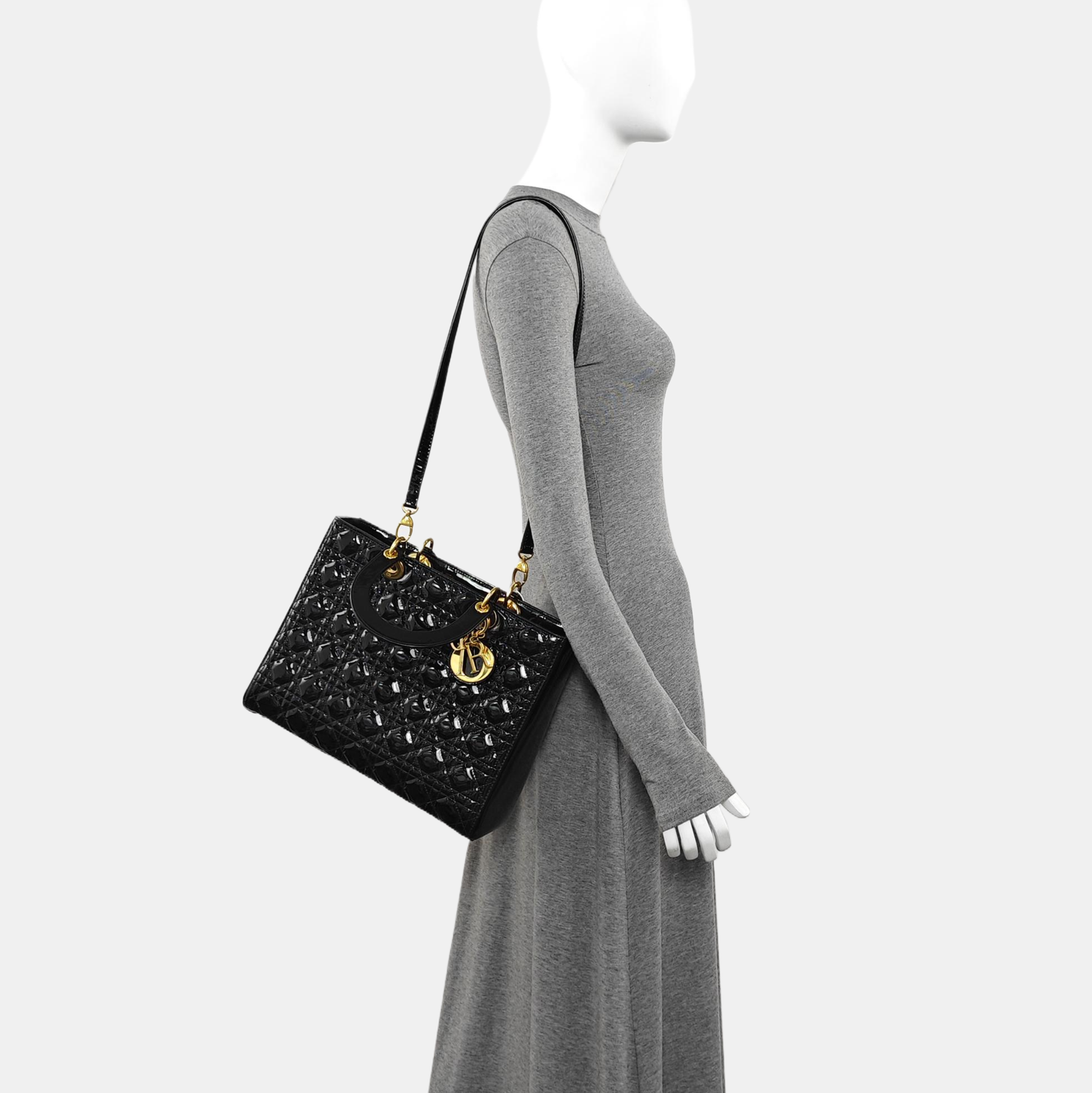 Lady Dior Large Cannage Patent Leather Black