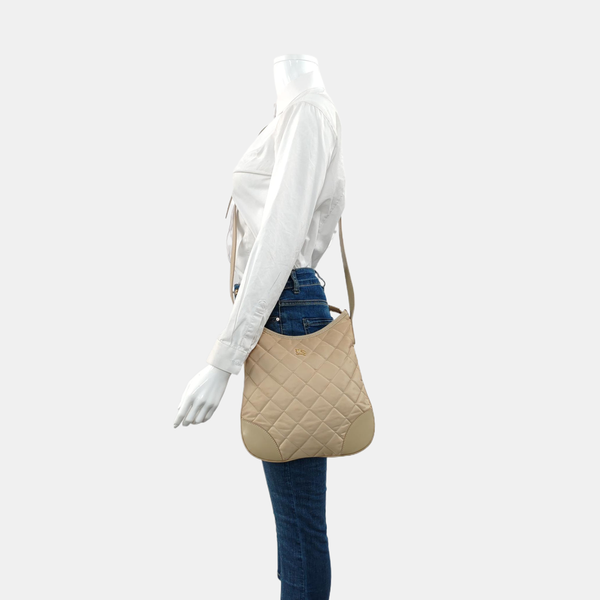 Quilted Nylon Shoulder Bag Beige
