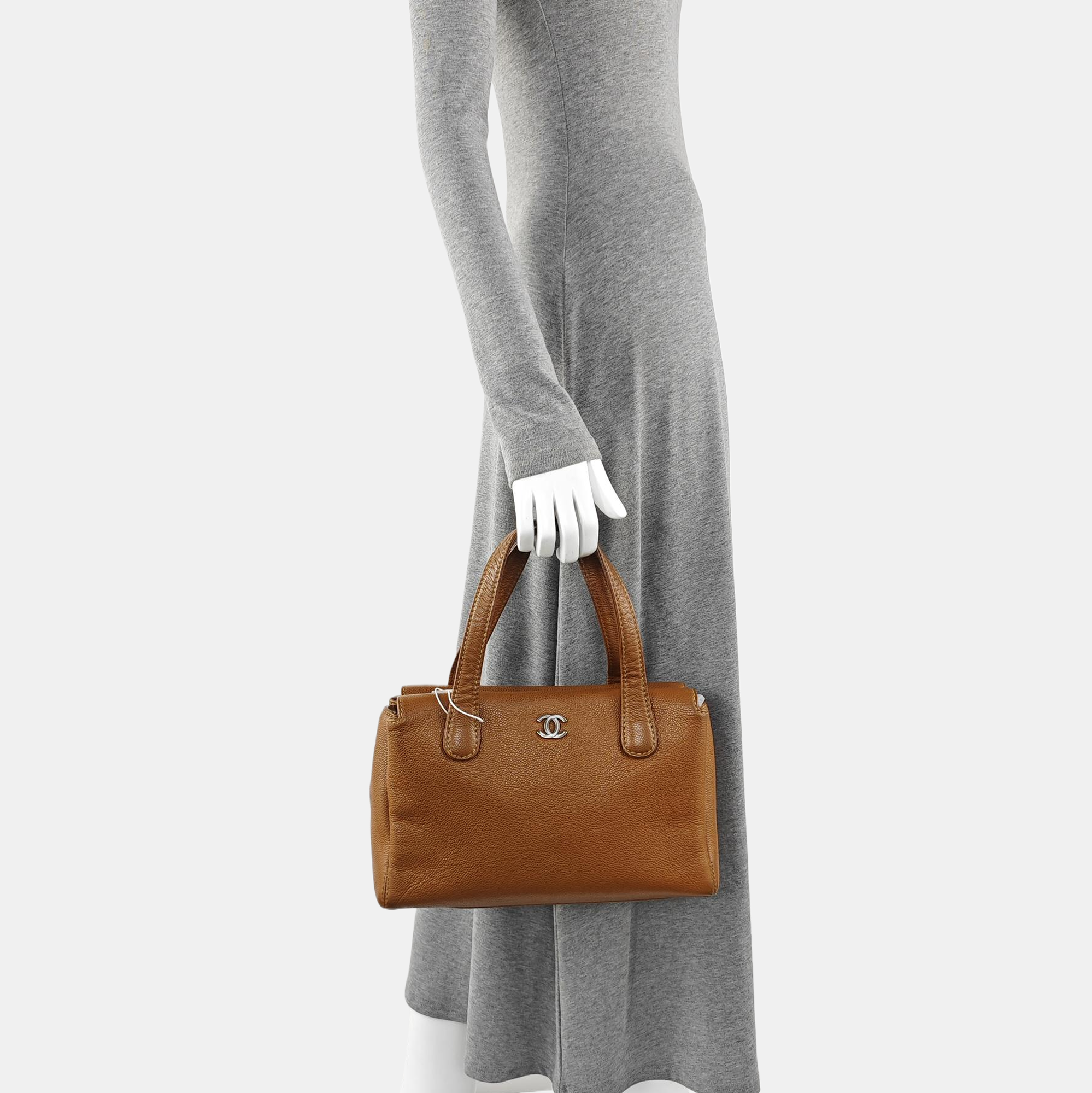 Grained Calfskin Shoulder Bag Brown