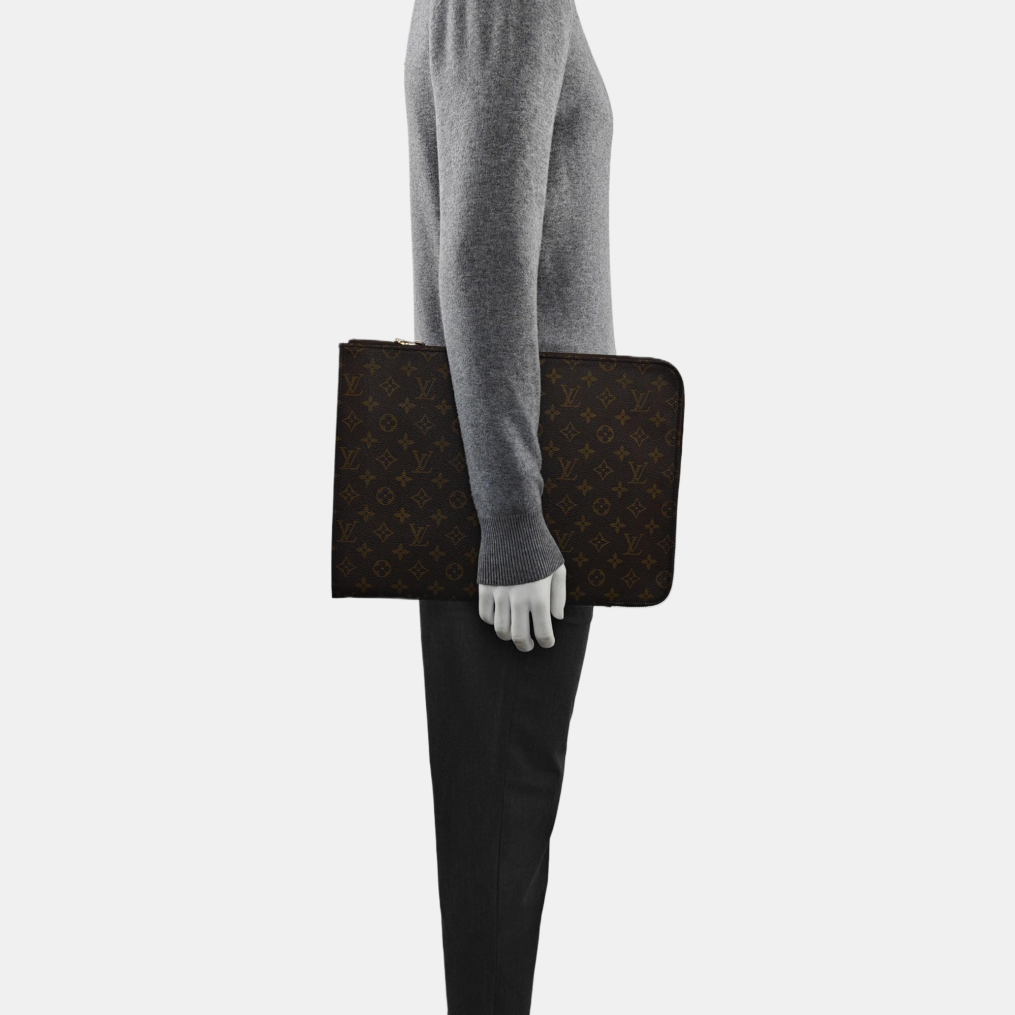 Monogram Coated Canvas Clutch Brown