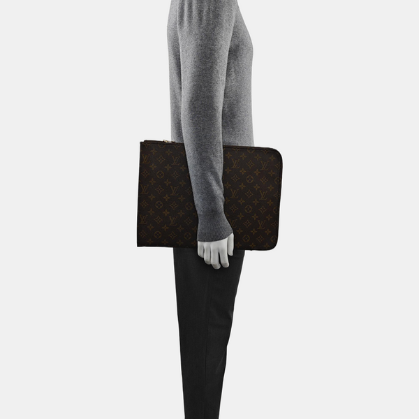 Monogram Coated Canvas Clutch Brown