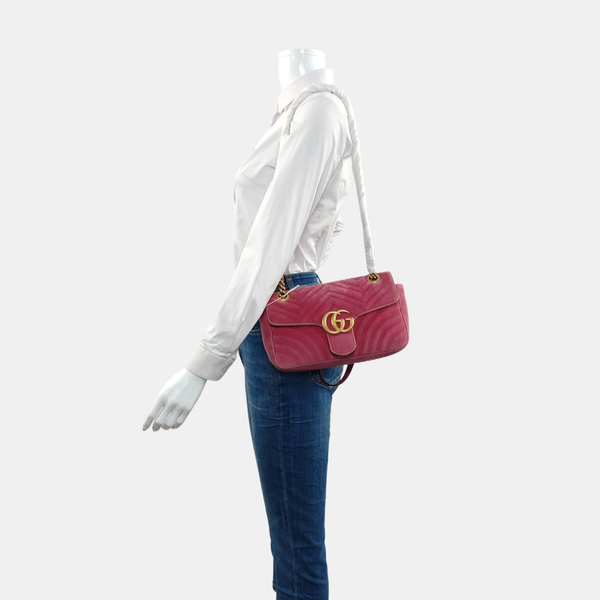GG Marmont Medium Quilted Velvet Pink